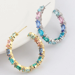 Elegant gold and silver hoop earrings with vibrant multi-color cubic zirconia stones