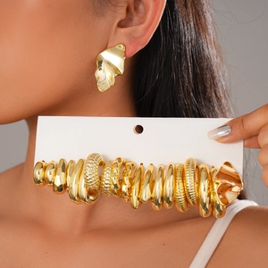 20-piece gold irregular geometric earrings set with textured hoop designs for women