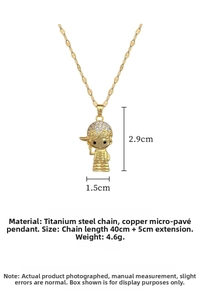 Detail of gold boy pendant with zircon cap and titanium steel chain dimensions