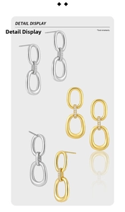 Detail view of S925 sterling silver double-link earrings with micro-set zircon accents