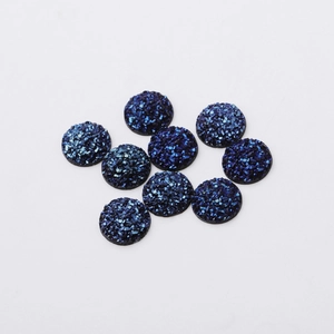 Deep blue 12mm resin druzy cabochons with sparkling crushed crystal texture