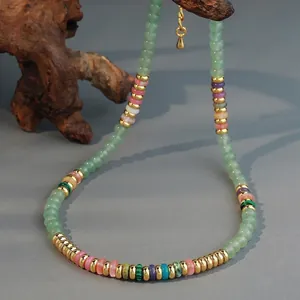 Handmade Colorful Natural Stone Beaded Necklace Copper Gold Plated Fashion Jewelry Clavicle Chain Gift For Women