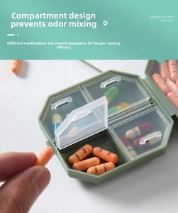 Dettaglio dei singoli scomparti dell'organizzatore esagonale per pillole con capsule interne