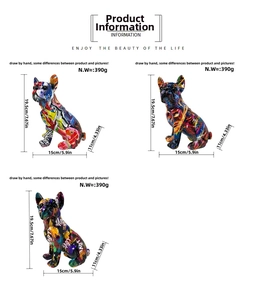 Detailed dimensions of graffiti bulldog resin statue featuring colorful art patterns