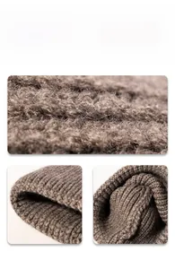 Gros plan sur la texture en tricot marron épais avec coutures de qualité et fil doux