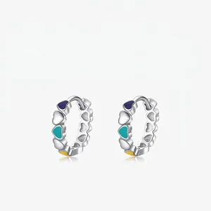 925 Sterling Silver Heart Hoop Earrings With Colorful Enamel Polished Minimalist Delicate Jewelry For Women