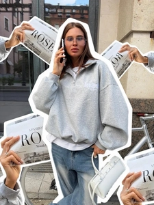 Women Half Zip Sweatshirt Cotton Long Sleeve Drop Shoulder Loose Fit Stand Collar Embroidered Letter Streetwear