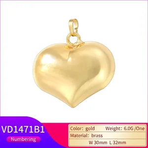 Polished gold plated brass heart pendant, 30mm x 32mm minimalist charm jewelry component