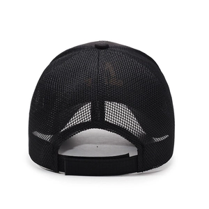 Adjustable black mesh baseball cap for men with breathable back and velcro strap closure