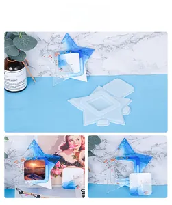 Star and square silicone resin molds with blue gradient photo frames and gold foil inlay