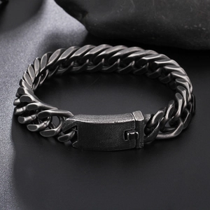 Bracelet Chaîne Homme Acier Inoxydable Vintage Style Industriel Punk Grosse Maille Cubaine Bijoux Couleur Argent Antique