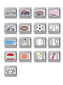 Macro-detail van 304 roestvrijstalen sportcharms met kleurrijke emaille voetbalontwerpen