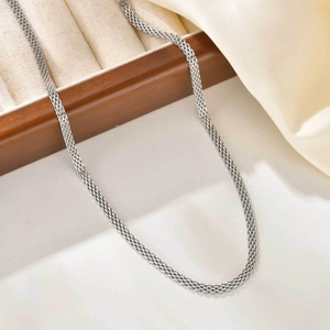 Detailed close-up of 8mm silver mesh chain necklace showing fine woven texture details