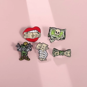 Pin's en Alliage Émaillé Streetwear Tête de Mort Dessin Animé Lèvres Rouges Billet de Dollar Badge Mode Hip Hop Accessoire Sac à Dos Broche