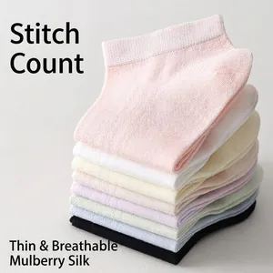 Breathable mulberry silk ankle socks in seven various colors for summer comfort