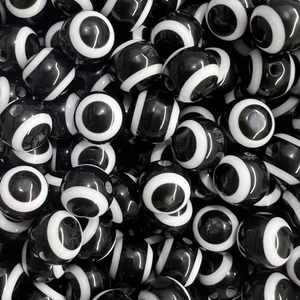Resin striped evil eye round beads for DIY jewelry making in black and white pattern