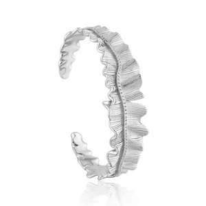 925 Sterling Silver Irregular Ruffle Edge Open Bangle Luxury Rhinestone Inlaid Wave Pattern High End Bracelet For Women