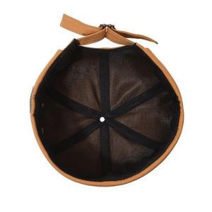 Brown docker hat with breathable black mesh lining and vintage metal buckle adjustment