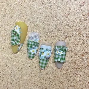 Nail Art Stickers 3D Relief Embossed Cute Rabbit White Floral Japanese Style Sweet Elegant Manicure Decoration