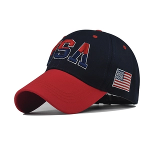 Navy blue and red USA baseball cap with premium 3D embroidery and American flag patch