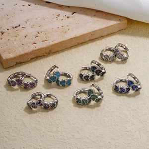 Hoop earrings with three micro-paved zircon hearts in seven vibrant assorted colors
