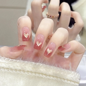 Faux Ongles à Coller en Résine Douce Long Coffin Dégradé Rose Cœur Papillon Nœud Strass Ongles Artificiels pour Femme Quotidien Fête Manucure