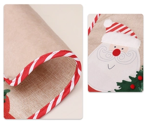 Detail of Christmas placemat showing embroidered Santa Claus and weave texture