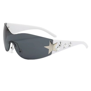 Y2K rimless gray oversized star sunglasses with white temples for cycling sports