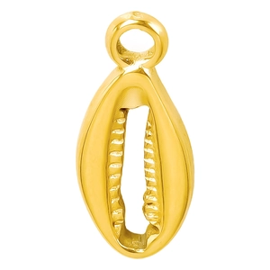Pendentif coquillage doré en acier inoxydable 304 avec lustre métallique sur fond blanc