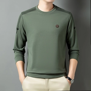 Slim Fit Herren Sweatshirt in Armeegrün mit Rundhalsausschnitt und Schulterstreifen