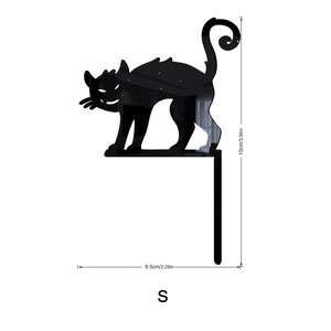 Detailed dimension drawing of a black cat acrylic wall sticker measuring 10x6.5cm