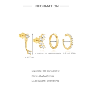 Detailed view of S925 sterling silver gold earrings set with AAAAA zircon stones
