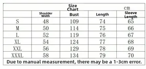 Detailed size chart for men's solid color zip hoodie showing shoulder and chest dimensions
