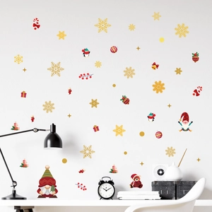 Stickers Muraux Noël PVC Imperméable Amovible Père Noël Gnomes Flocons De Neige Pour Maison Décoration Fête Dessin Animé
