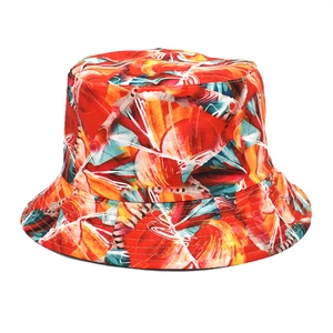 Close-up of colorful tie-dye bucket hat showing detailed reinforced stitching on the brim