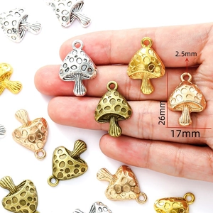 DIY mushroom charms in silver, gold, and bronze finish, 26x17mm size for jewelry making