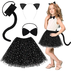 Détails du costume de chat 4 pièces avec tutu à paillettes étoiles et serre-tête oreilles