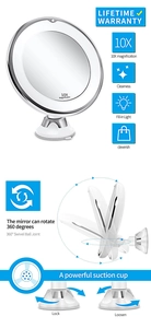 Detail showing 360-degree rotation and suction cup locking mechanism of LED makeup mirror
