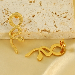 Chic 18k gold plated stainless steel snake stud earrings with realistic scale texture
