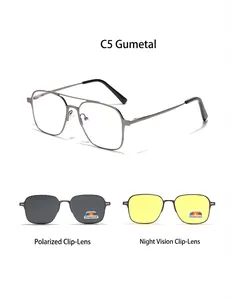 Square polarized sunglasses set with magnetic gunmetal frame and yellow night vision lens
