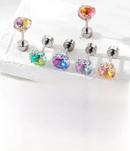 Detailed specs for titanium steel ear studs with colorful zircon and flat back base