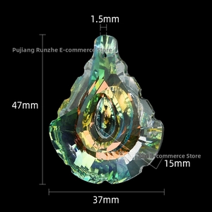 Detail of 47x37mm teardrop crystal pendant with AB iridescent finish and facet cut