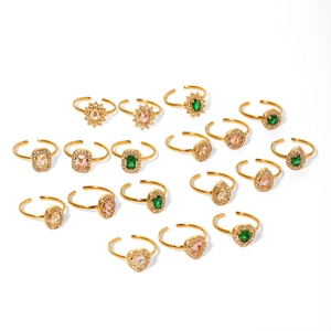 Vintage stainless steel gold rings set with colorful zircon stones in geometric shapes