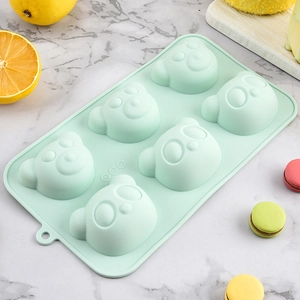 Green 6-cavity silicone panda cake mold heat resistant for creative baking results
