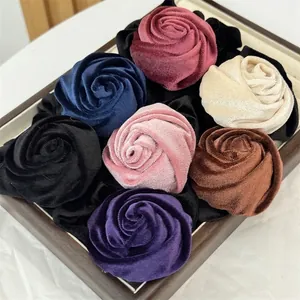 Elegant velvet rose flower scrunchies set in various vintage colors for women hairstyles