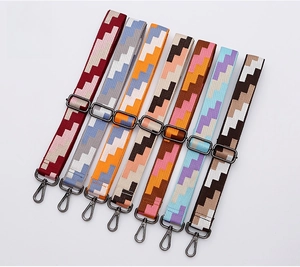 Detail of adjustable Bohemian geometric straps with durable webbing and gunmetal hardware