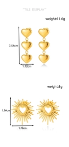 Detailed dimensions and weight specifications for golden heart tassel earrings