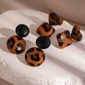 Leopard Print Geometric Heart Round Stud Earrings Alloy Leather Patchwork With 925 Sterling Silver Earring Post Women