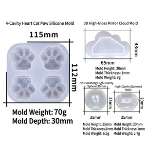 DIY resin silicone molds set featuring cat paw, cloud, sphere and diamond shapes