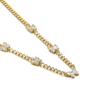 Golden Cuban link necklace featuring white shell butterfly charms for women